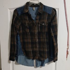 Free People Plaid Button-Up Blouse - Brown and Blue